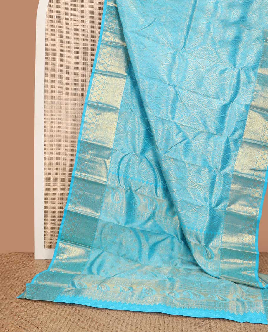 Blue jaal jacquard Samudrika silk saree, traditional zari woven border, and zari enriched intricate pallu - Image 3