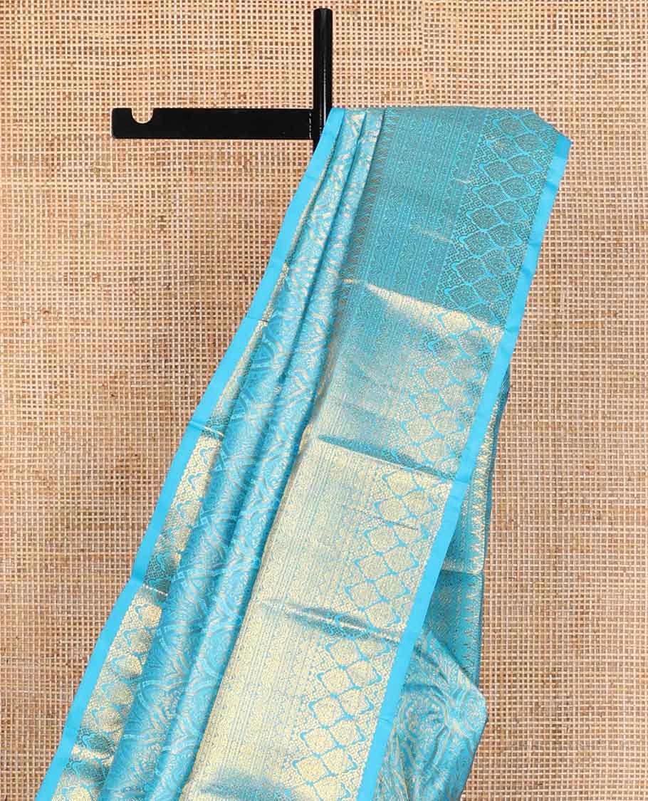 Blue jaal jacquard Samudrika silk saree, traditional zari woven border, and zari enriched intricate pallu - Image 4