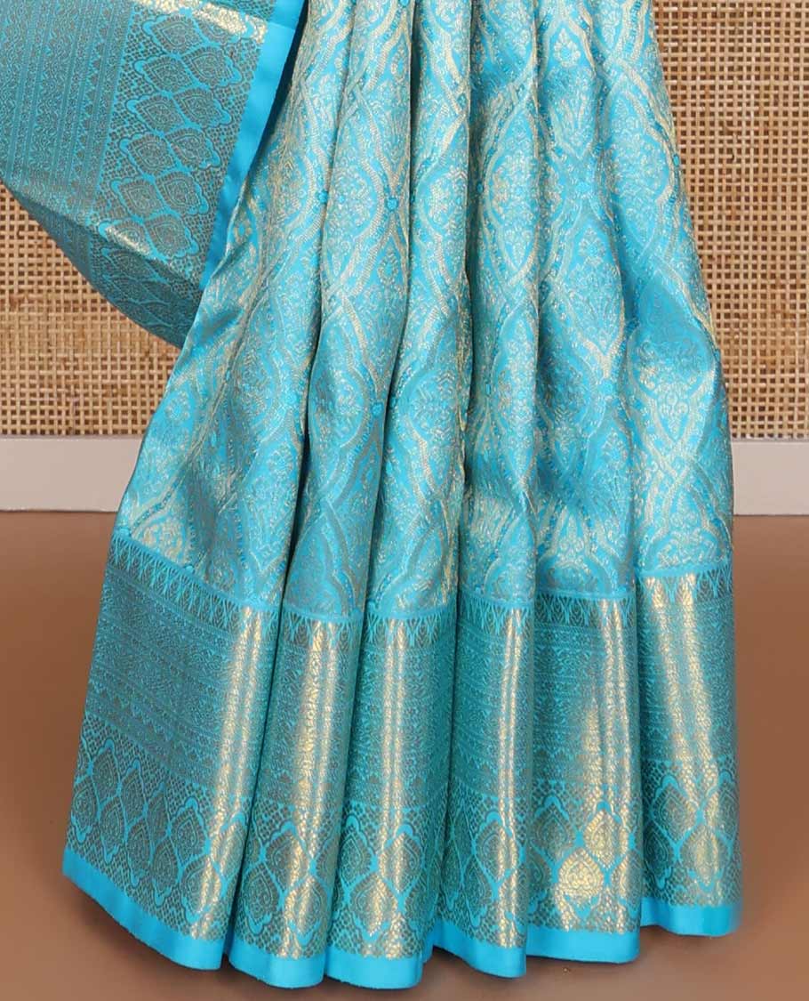 Blue jaal jacquard Samudrika silk saree, traditional zari woven border, and zari enriched intricate pallu - Image 5