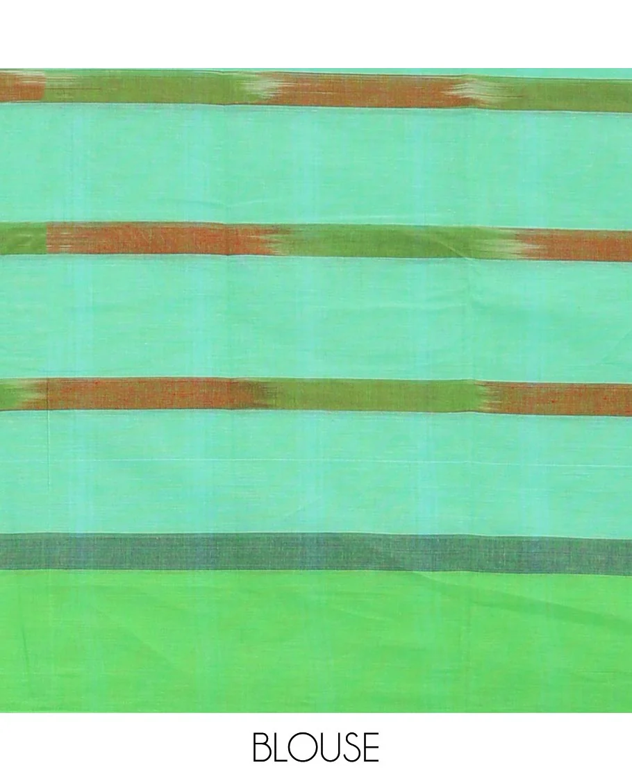 Light blue striped chirla cottton saree with contrast border & checked pallu - Image 2