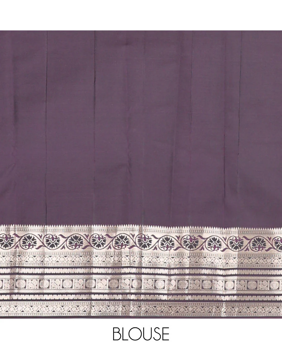 Light blue zari buttas Vasundhara Lite Silk Mix Saree, contrast temple border of kodi visiry, kathir & Annam chakram & intricate pallu - Image 6