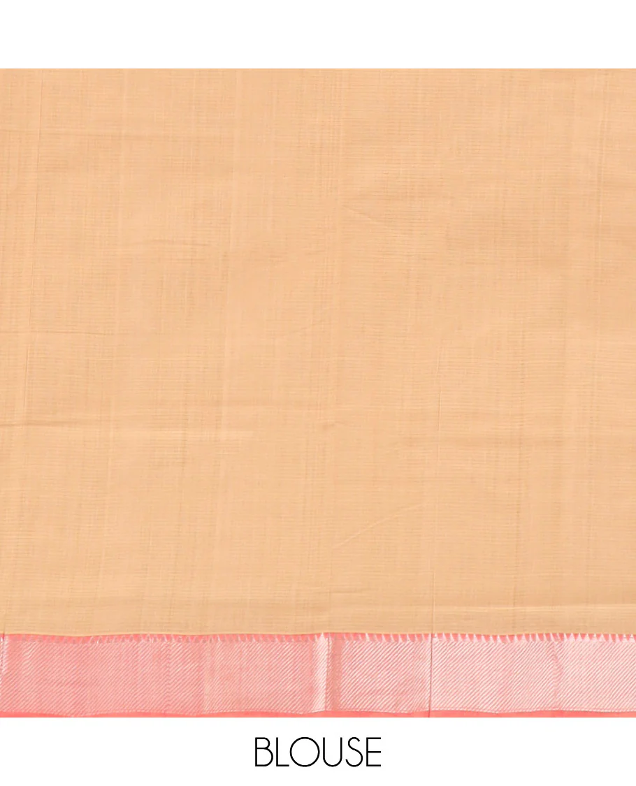 Light brown striped mangalagiri cotton saree contrast temple border & striped pallu - Image 3