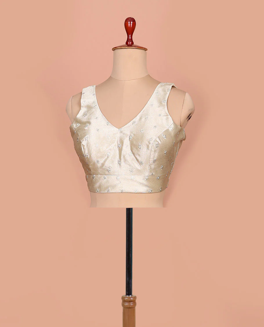 Light gold embroidered buttas front-back V-neck sleeveless readymade blouse