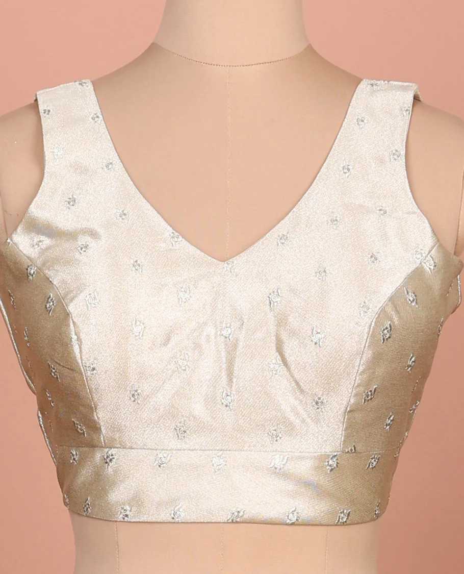 Light gold embroidered buttas front-back V-neck sleeveless readymade blouse - Image 3