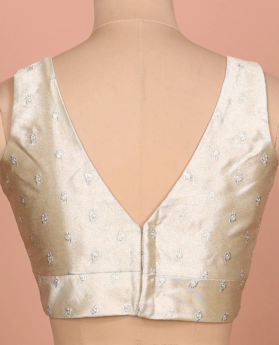 Light gold embroidered buttas front-back V-neck sleeveless readymade blouse - Image 4