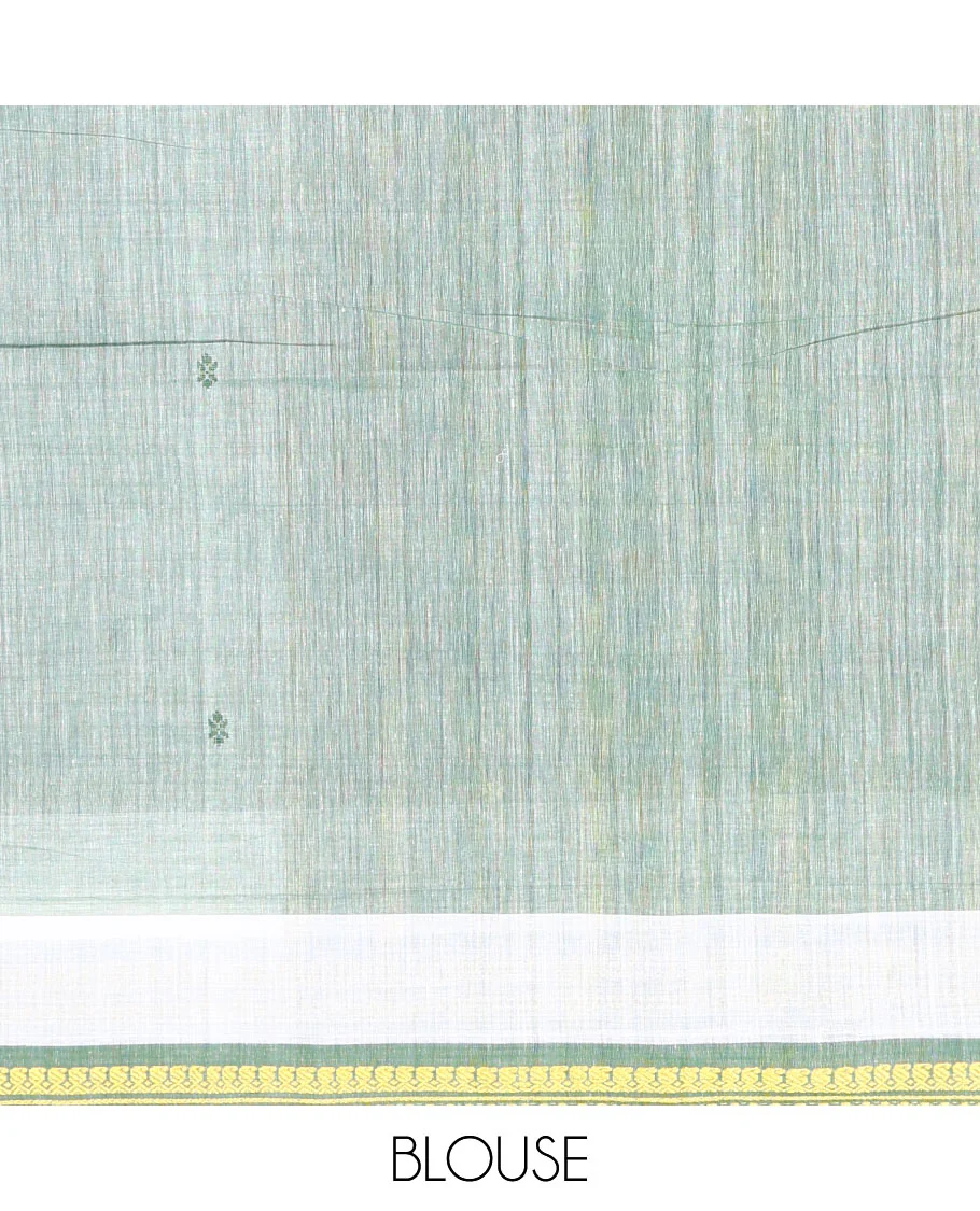 Light green buttas Andhra cotton saree, contrast traditional zari border, and pallu of zari stripes - Image 3