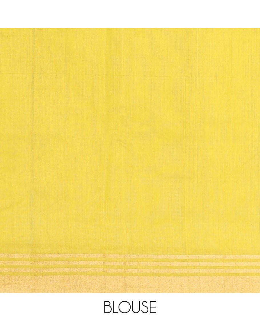 Light green floral design chanderi cotton saree with self zari border & striped pallu - Image 5