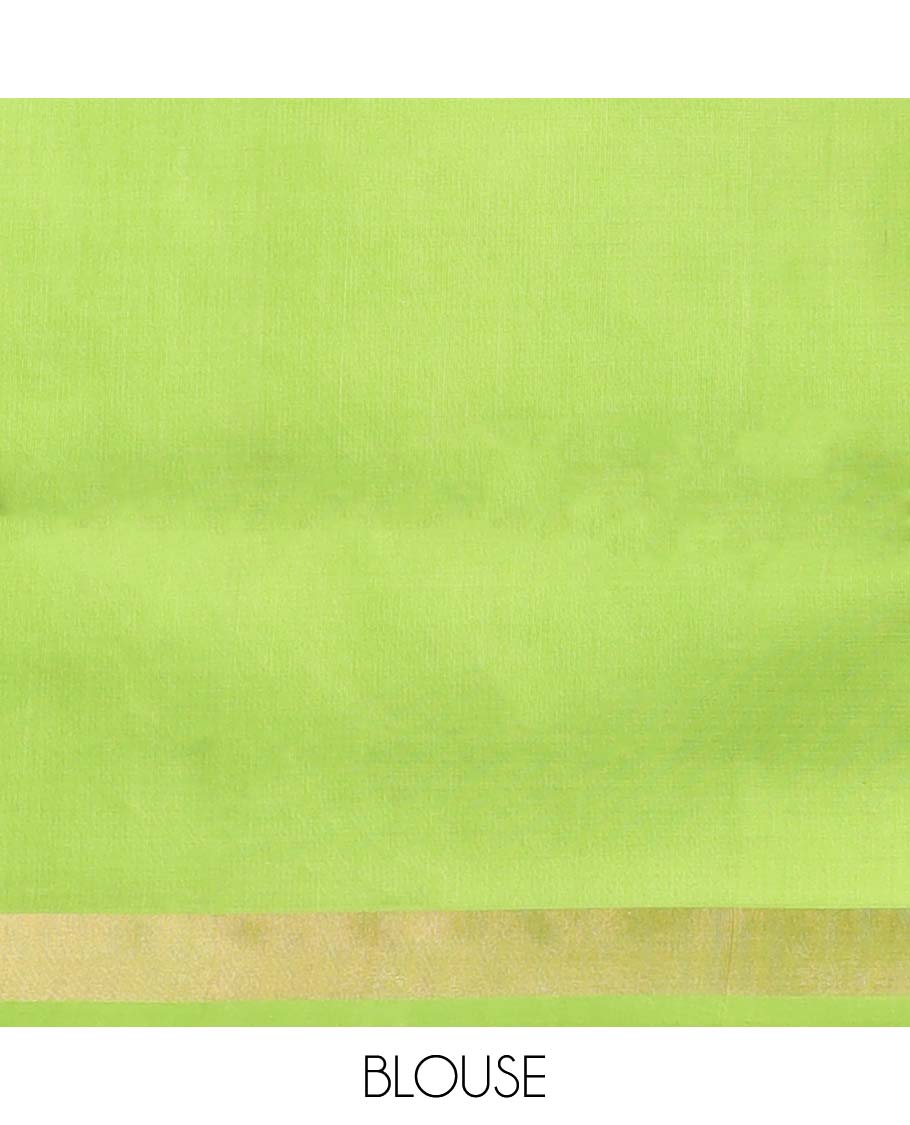 Light green floral motifs upadda silk saree with self zari border & floral vine design pallu - Image 5