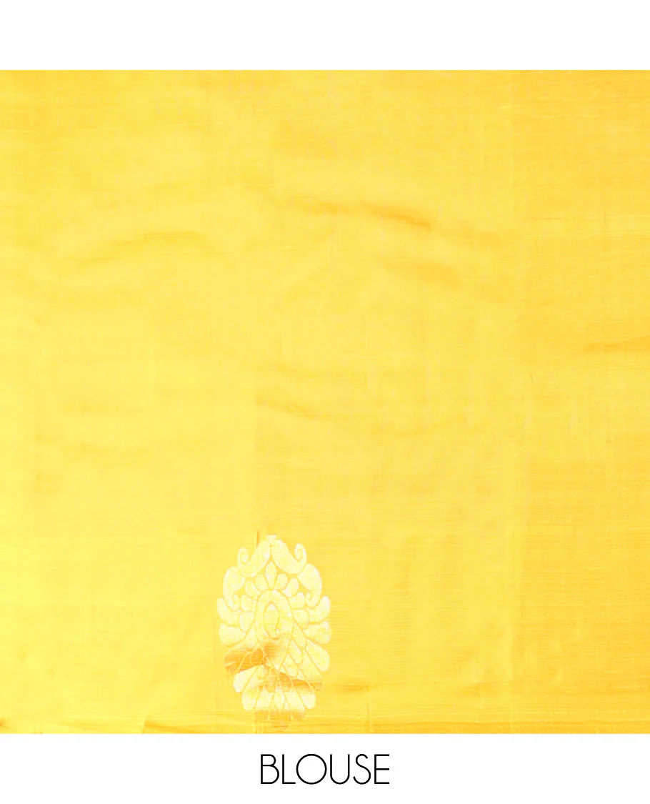 Light green kancheepuram silk sare with contrast floral design border & argyle design pallu - Image 6