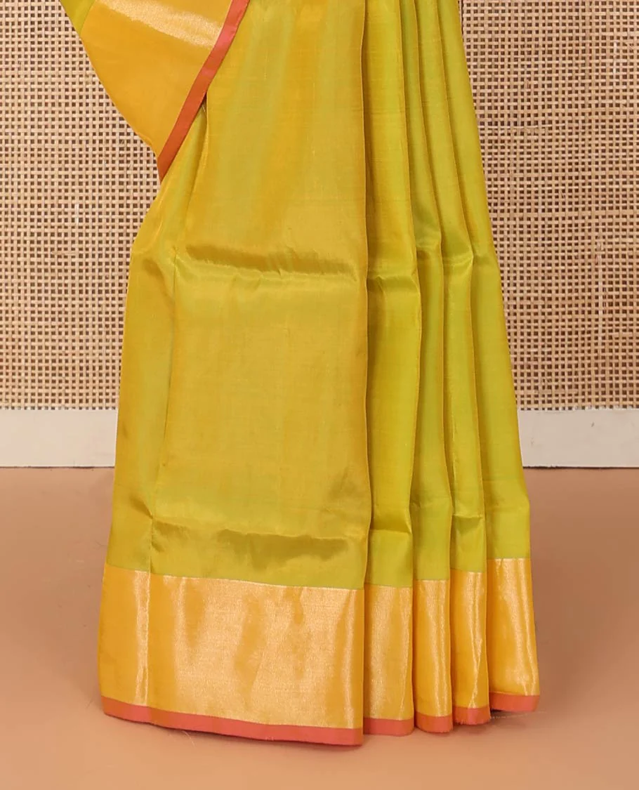 Light green zari buttas Uppada saree, contrast bavanji border, and intricate pallu - Image 4