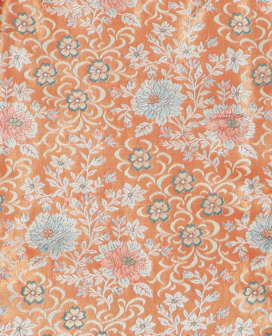Light Orange Art Silk Material Half Saree Set Featuring Jacquard Skirt, a Contrast Traditional Zari Design Border, a Zari-Jacquard Blouse, and a Dhavani Decked with Zari Designs - Image 3