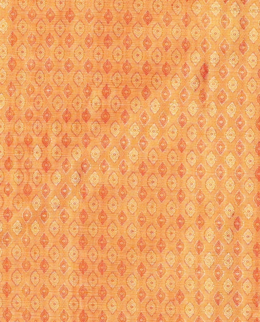 Light orange floral jacquard pure silk half saree with contrast floral zari design border, zari design blouse & floral zari design dhavani - Image 4