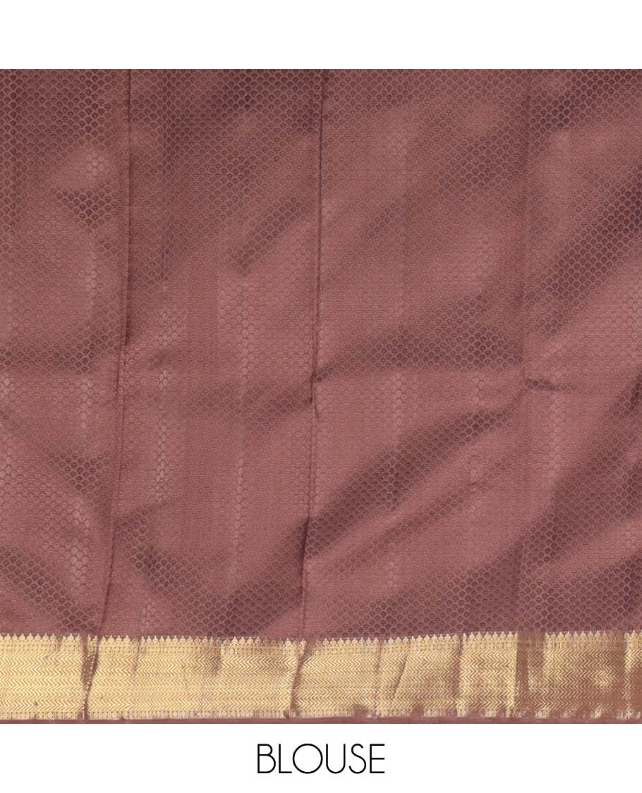 Light pink floral design Parampara silk saree with contrast border of thilakam mokku, paun, vanki design & floral pallu - Image 6