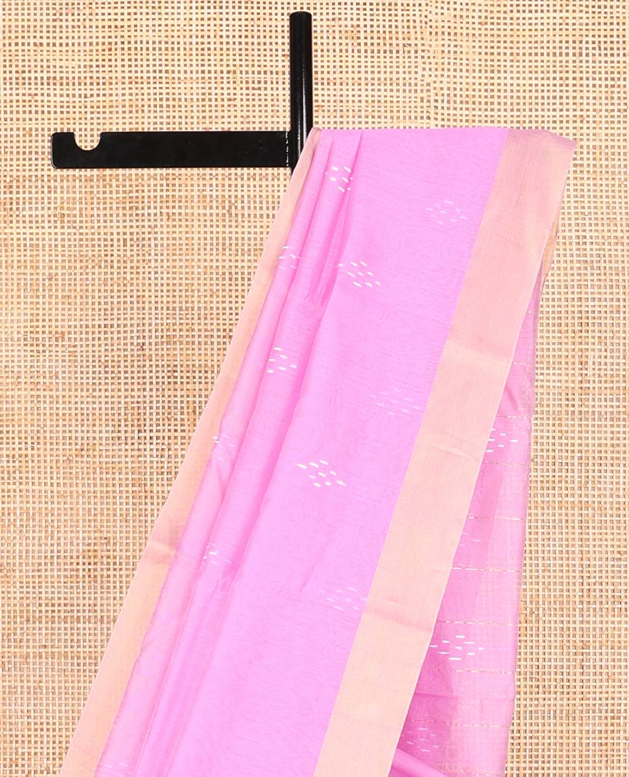 Light pink geometric motifs with contrast border & geometric design pallu - Image 3