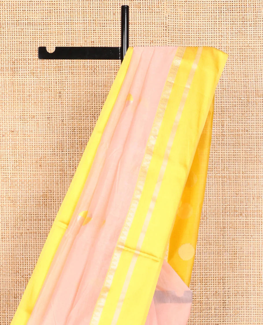light pink motifs maheshwari cotton saree with contrast zari border & polka dot pallu - Image 3