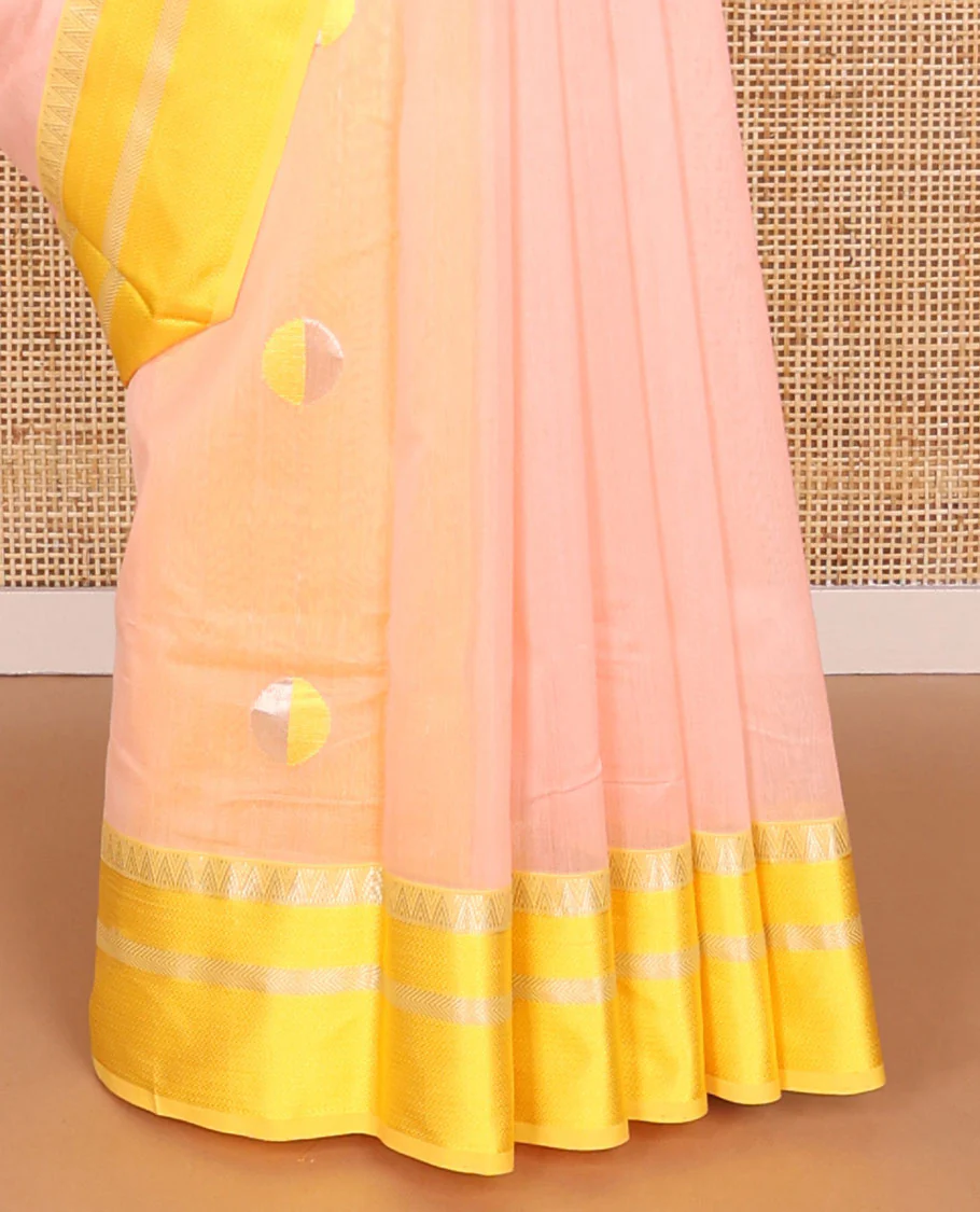 light pink motifs maheshwari cotton saree with contrast zari border & polka dot pallu - Image 4