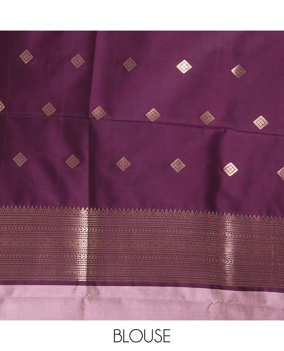 Light purple hummingbird zari buttas Mulberry silk saree, contrast hummingbird motifs temple border, intricate pallu, and contrast zari design blouse - Image 4
