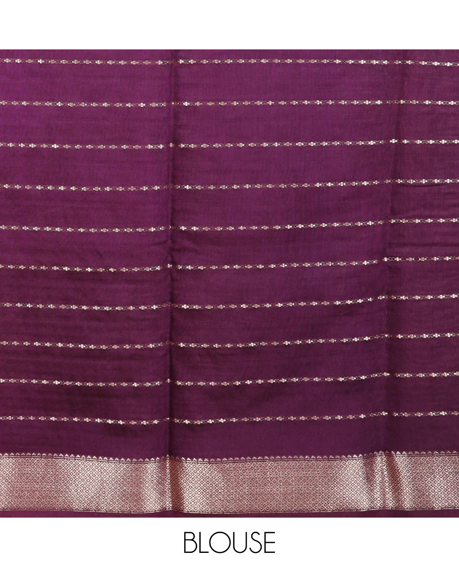 Light purple zari striped assam silk saree, contrast traditional zari border, and zari striped pallu - Image 3