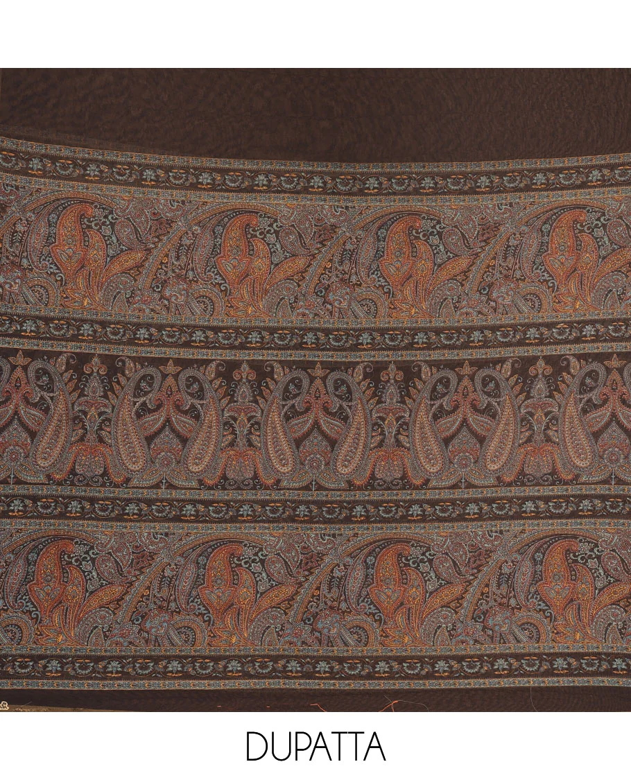Light rama Italian crepe material chudidar set, paisley printed top, plain bottom, and floral-paisley printed georgrette dupatta - Image 2