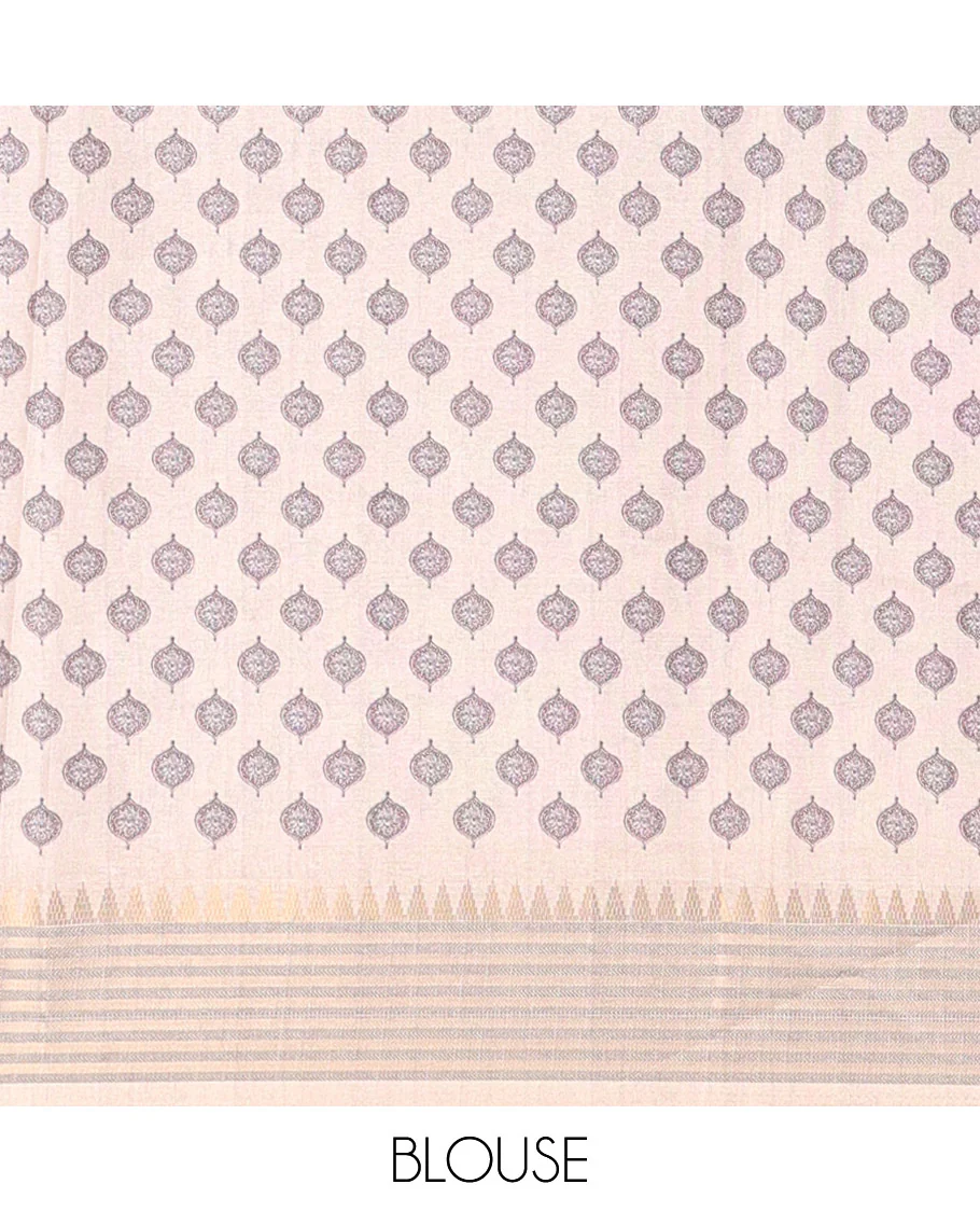 Magenta checked patterned semi-tussar saree with contrast temple striped border, Madhubani printed pallu, and a contrast printed blouse - Image 5