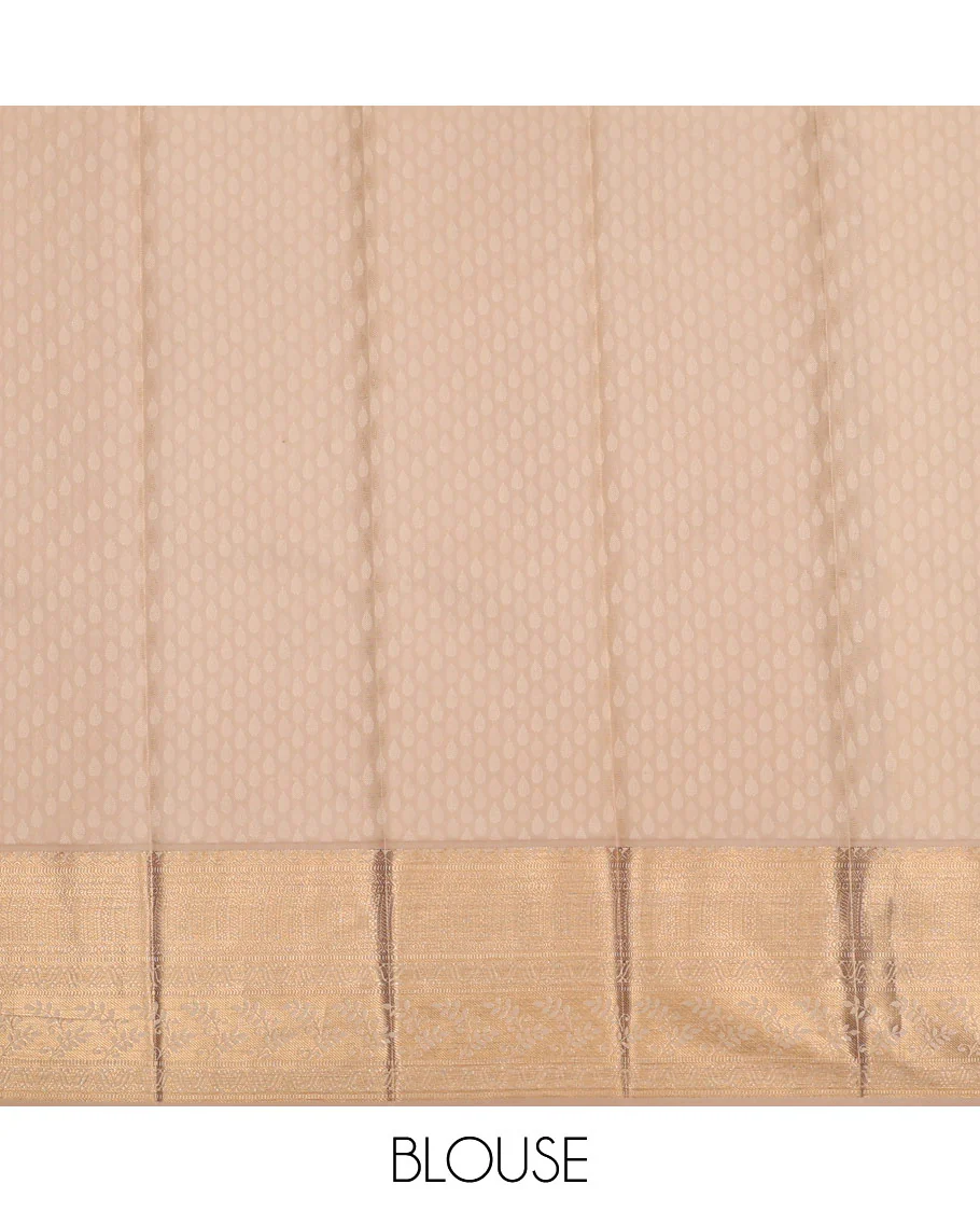 Magenta jacquard Kanchipuram wedding silk saree, contrast traditional zari border of leaf vine designs, and jaal pallu - Image 3