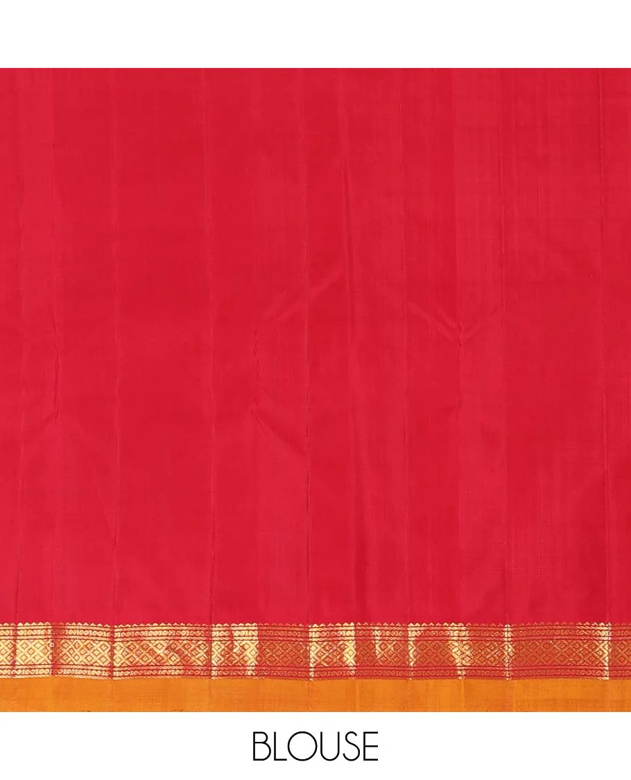 Magenta malli mokku buttas Kanchipuram silk saree, contrast border of rekku, banaras, and mayil kann designs, and traditional design pallu - Image 6