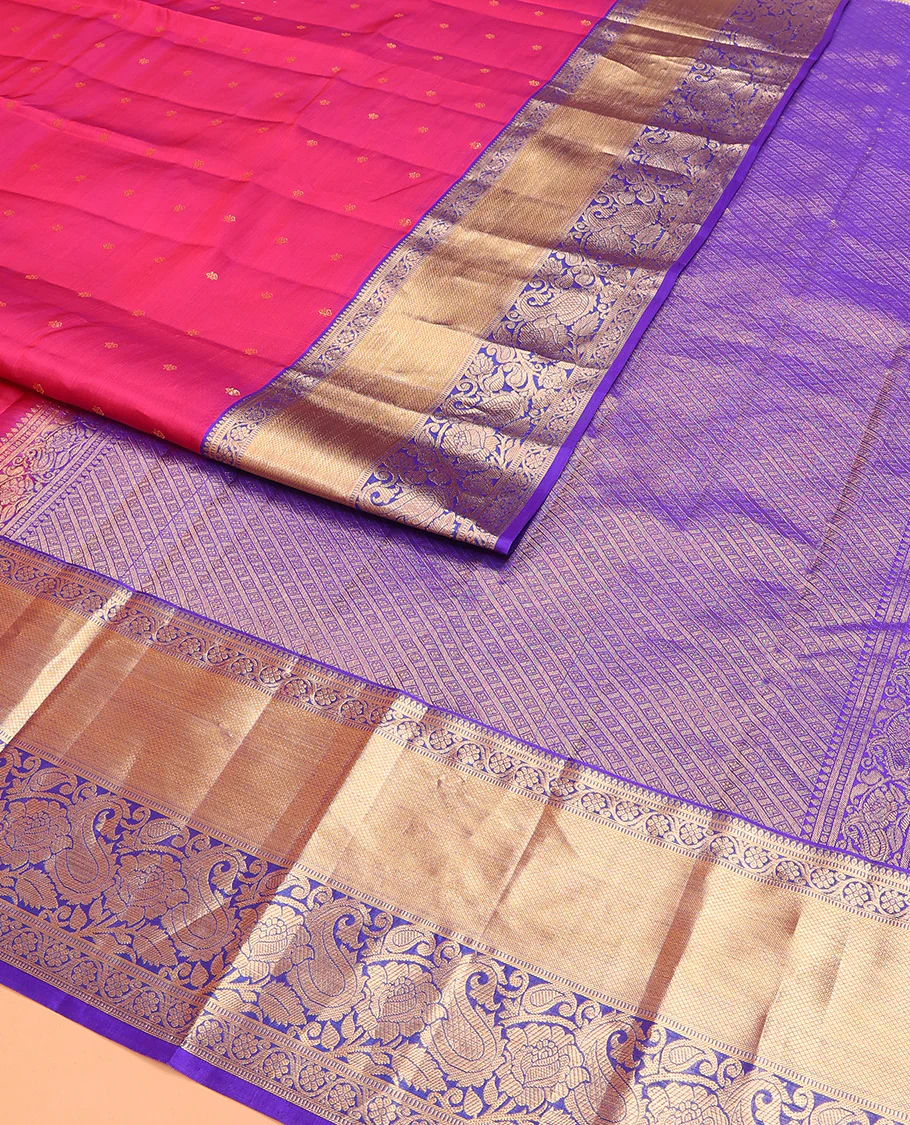 Magenta Vasundhara Lite Silk Mix Saree Decked Up with Zari Buttas, Featuring a Contrast Border of Kodi Visiry, Kuyil Kann, and Manga Designs, Intricately Zari Woven Pallu, and a Contrast Blouse - Image 2