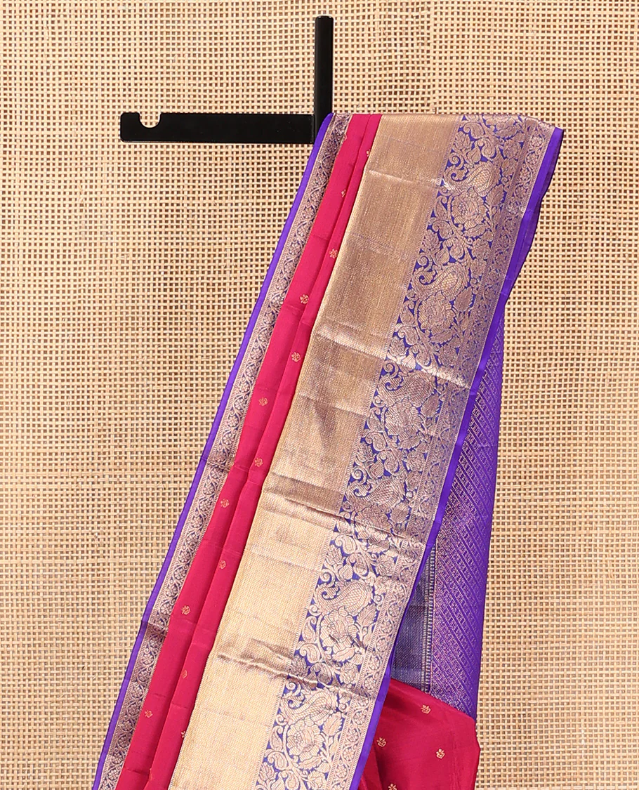 Magenta Vasundhara Lite Silk Mix Saree Decked Up with Zari Buttas, Featuring a Contrast Border of Kodi Visiry, Kuyil Kann, and Manga Designs, Intricately Zari Woven Pallu, and a Contrast Blouse - Image 3