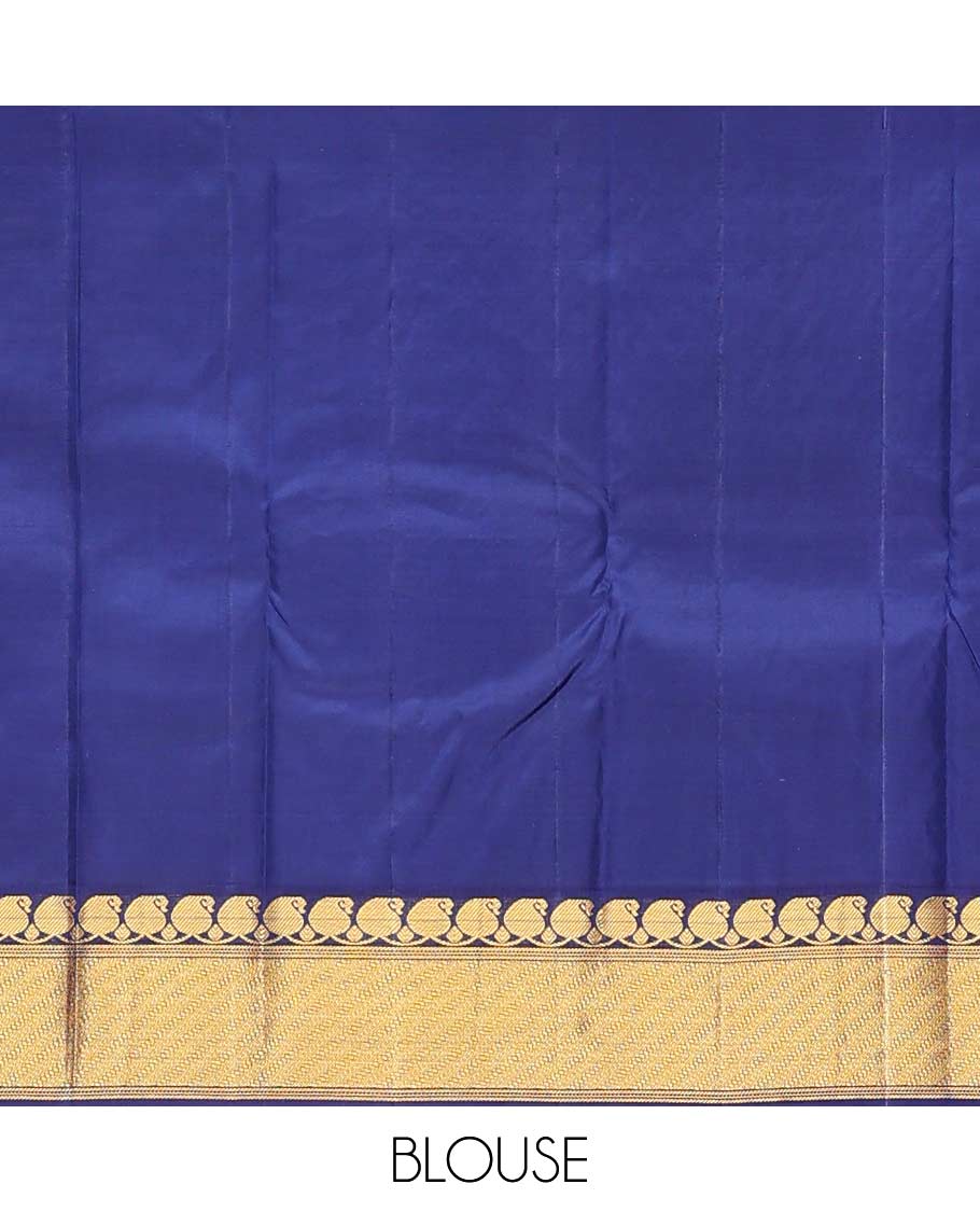 Magenta zari buttas Bangalore silk saree, contrast traditional zari border of manga designs, and floral jaal pallu - Image 6
