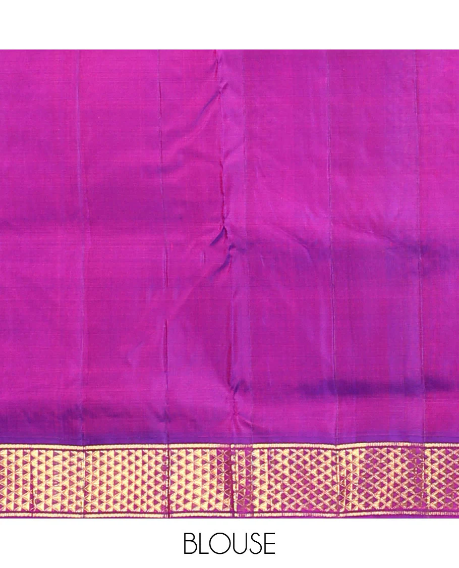 Mango yellow dual-toned plain nine-yard silk saree, contrast ara maadam design korvai border, and pallu of ara maadam designs - Image 3