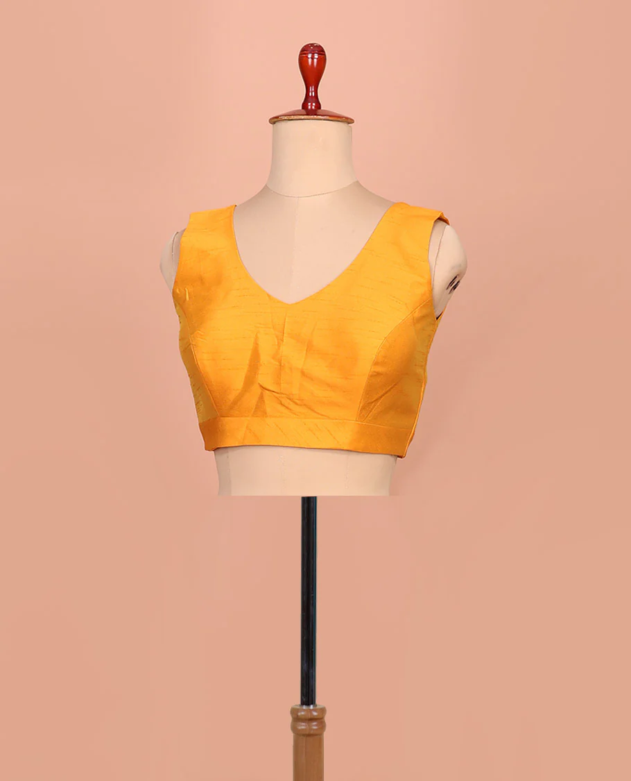 Mango yellow plain front-back V-neck sleeveless readymade blouse