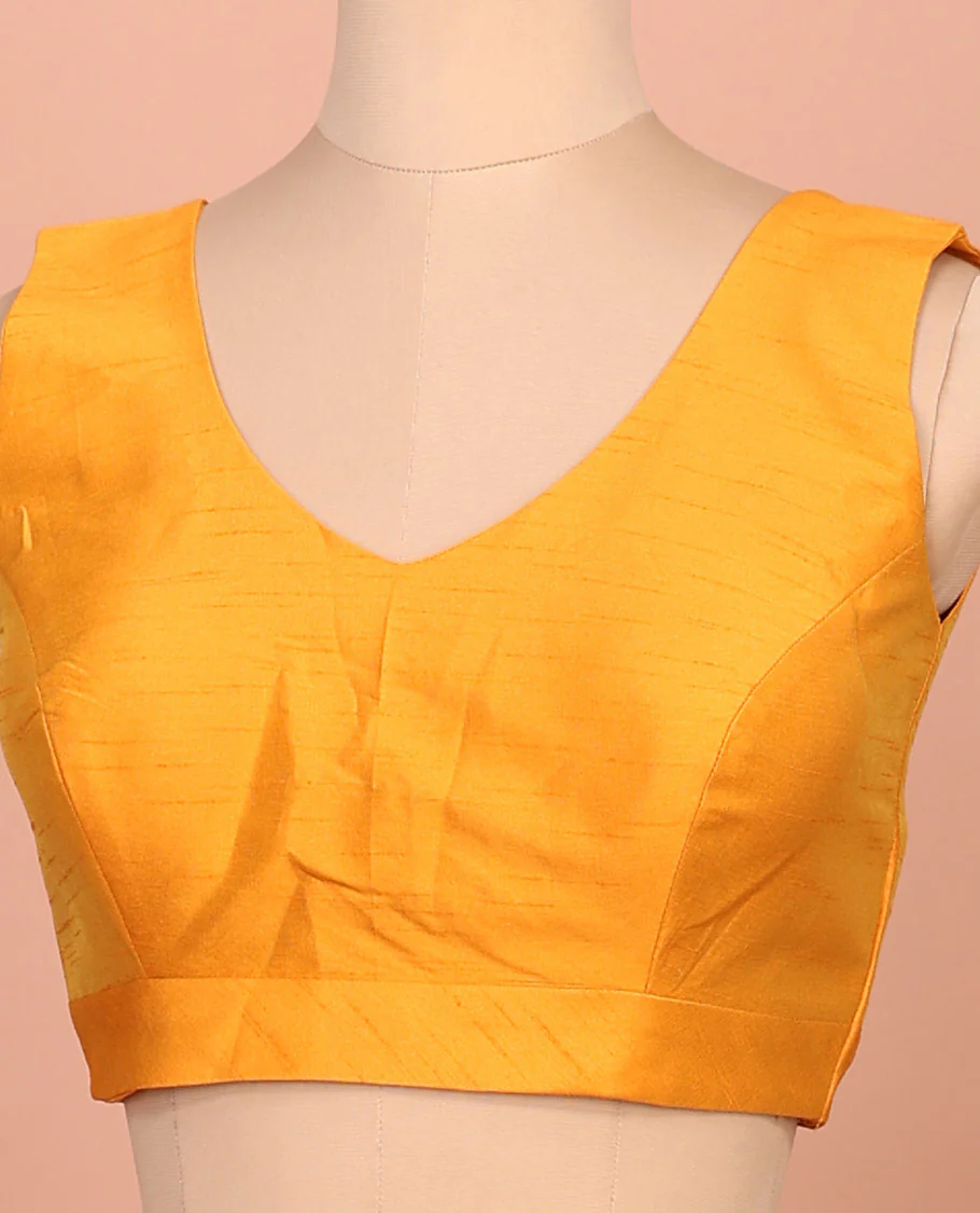 Mango yellow plain front-back V-neck sleeveless readymade blouse - Image 2