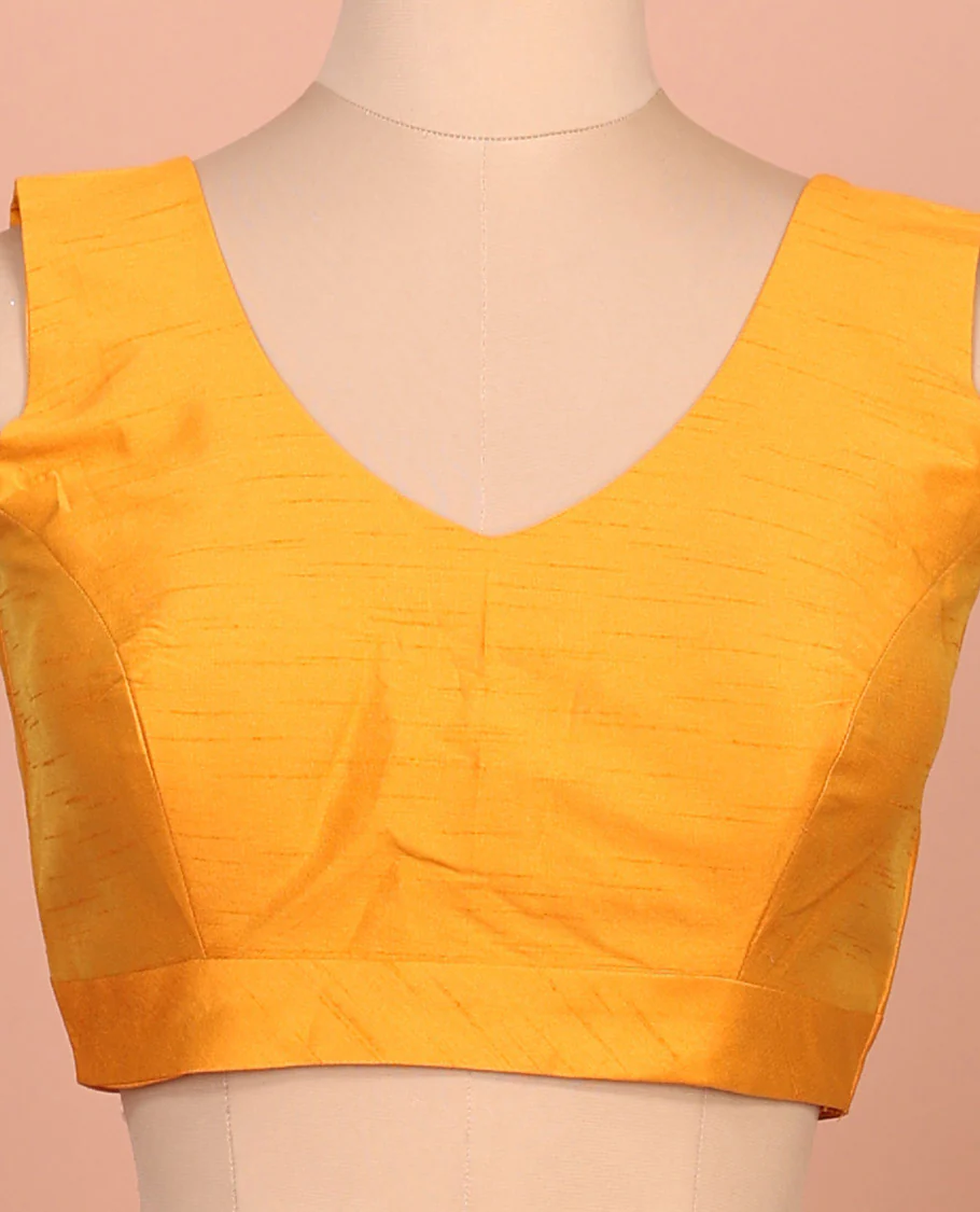 Mango yellow plain front-back V-neck sleeveless readymade blouse - Image 3