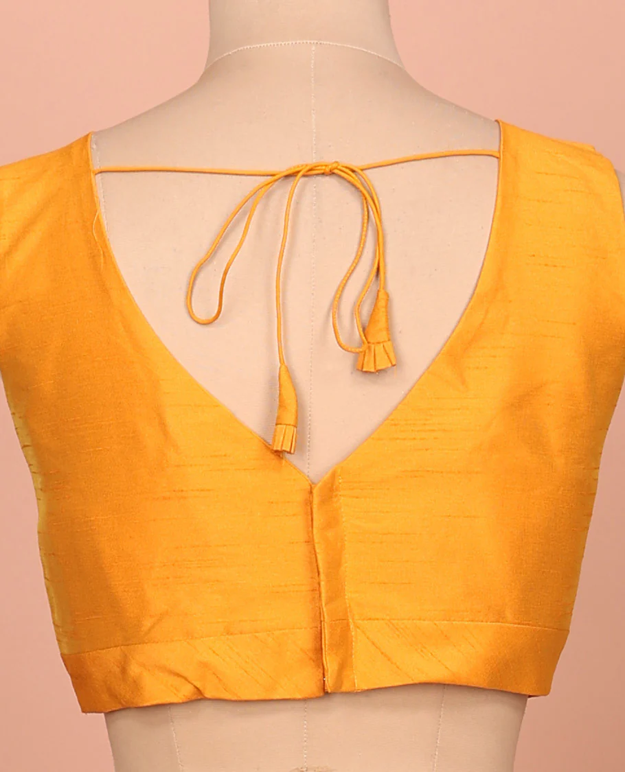Mango yellow plain front-back V-neck sleeveless readymade blouse - Image 4