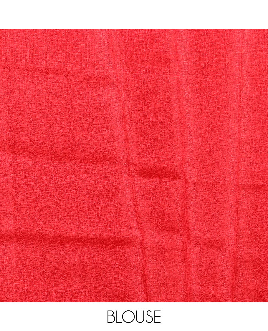 Maroon batik-style geometric motifs block printed khadi cotton saree,contrast border, batik floral print pallu & plain black blouse - Image 5
