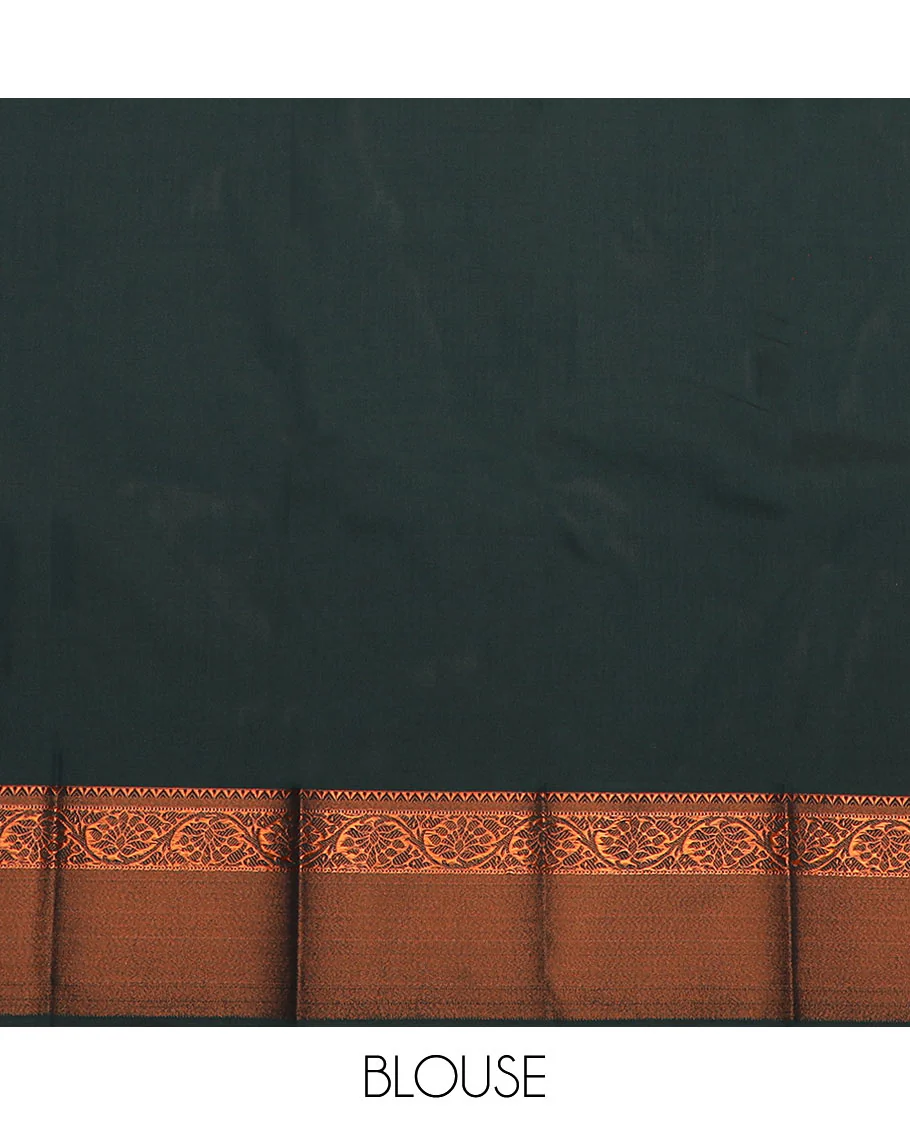 Maroon Budget Silk Saree Adorned with Dotted Zari Stripes and Zari Buttas, Complemented by a Contrasting Temple Floral Creeper Design Zari Border, Intricately Woven Jaal Pallu, and a Contrasting Zari-Bordered Blouse - Image 4