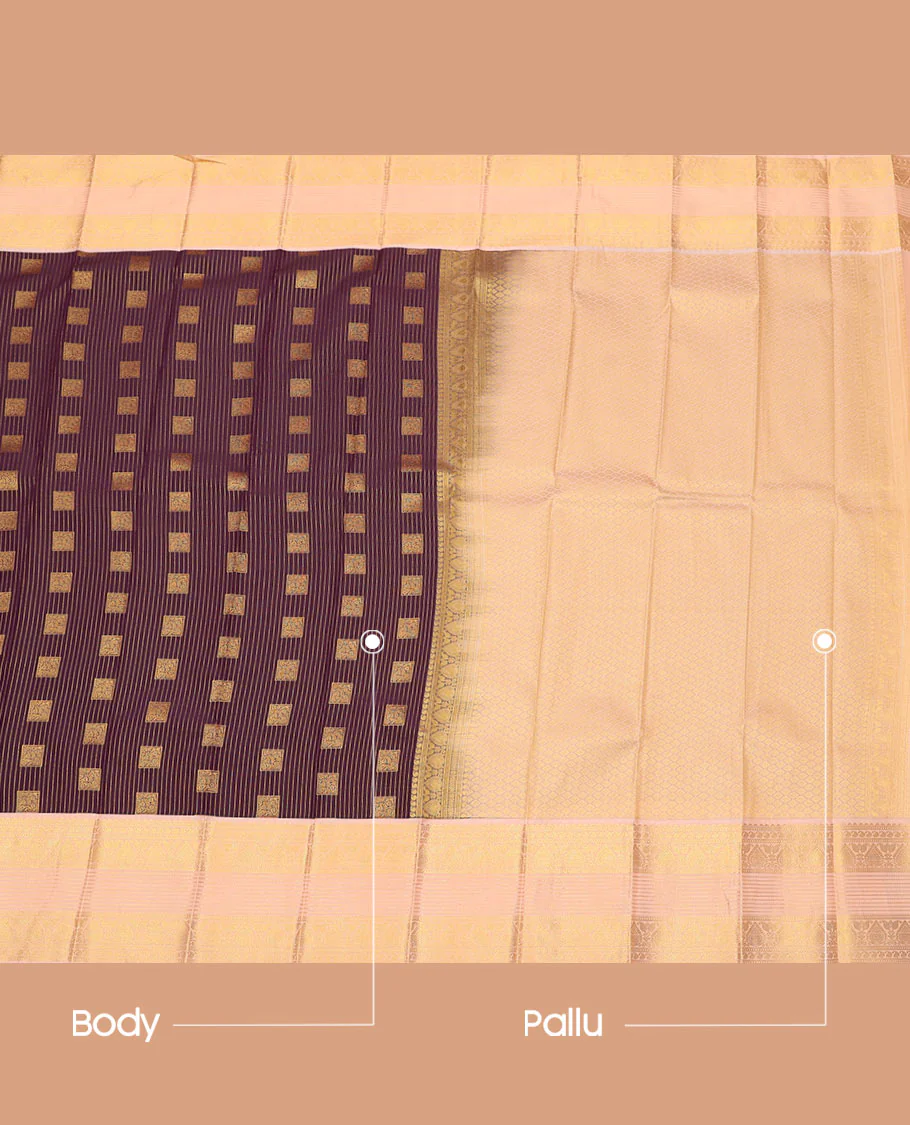 Maroon Budget Silk Saree Beautified with Zari Stripes and Square Buttas, Accentuated with a Contrast Traditional Zari Motifs Woven Border, Subtly Woven Jaal Pallu, and Paired with a Matching Blouse - Image 3