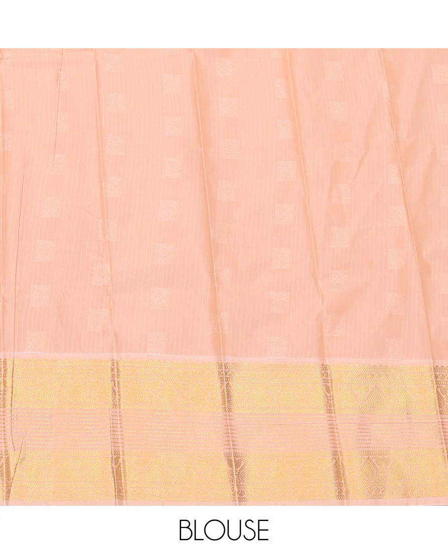 Maroon Budget Silk Saree Beautified with Zari Stripes and Square Buttas, Accentuated with a Contrast Traditional Zari Motifs Woven Border, Subtly Woven Jaal Pallu, and Paired with a Matching Blouse - Image 4