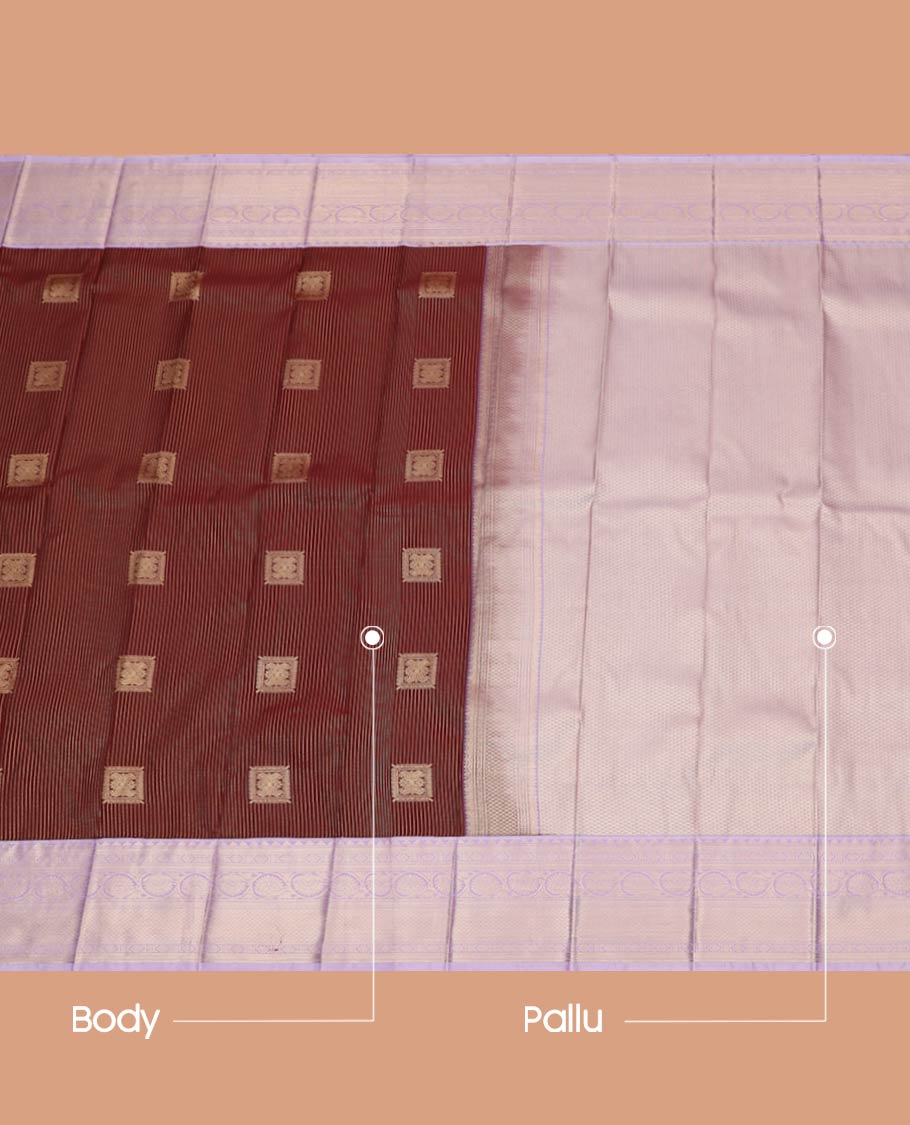 Maroon Budget Silk Saree Gracefully Embellished with Zari Buttas and Zari Stripes, Highlighted with a Contrast Traditional Zari Design Border, Featuring a Pallu of Jaal Design, and Paired with a Contrast Blouse - Image 3