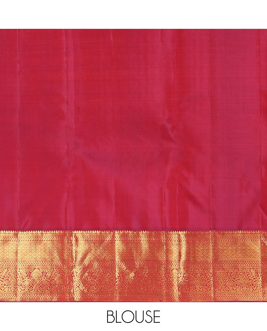 Maroon floral jaal jacquard Kanchipuram wedding silk saree, zari border of thilakam mokku, kathir, muthu, jaal, and floral designs, and jaal pallu - Image 6