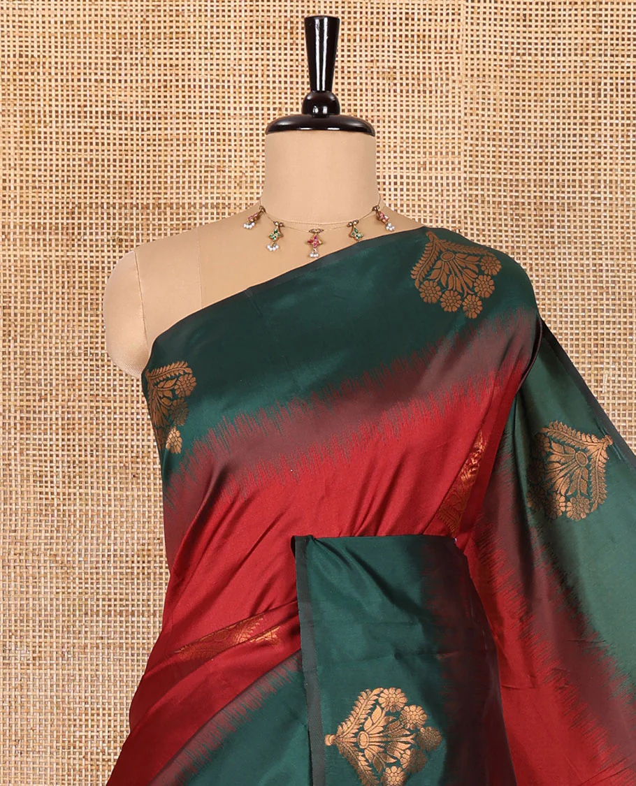Maroon floral zari buttas Kanchi silk saree, contrast floral motifs zari woven border, butta enclosed jaal pallu, and a zari design pallu - Image 2