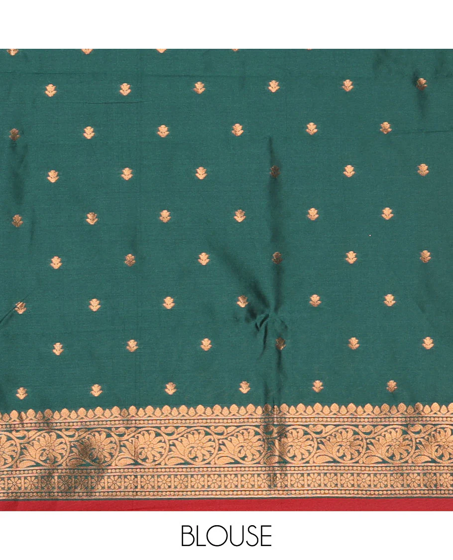Maroon floral zari buttas Kanchi silk saree, contrast floral motifs zari woven border, butta enclosed jaal pallu, and a zari design pallu - Image 3