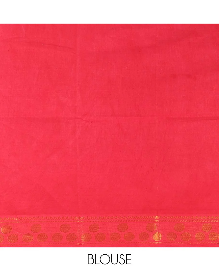 Maroon full-plain sungudi cotton saree, contrast zari round motif big border, lining seer pallu & plain pink blouse - Image 3
