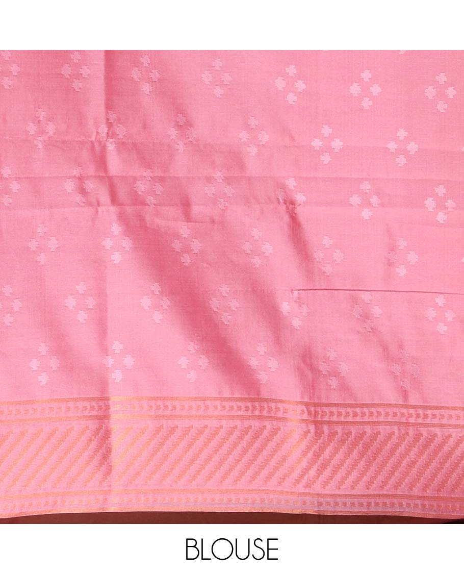 Maroon ikkat style zari and thread buttas elite soft silk saree, contrast ikkat design border, geometric patterned pallu, and a contrast blouse - Image 4