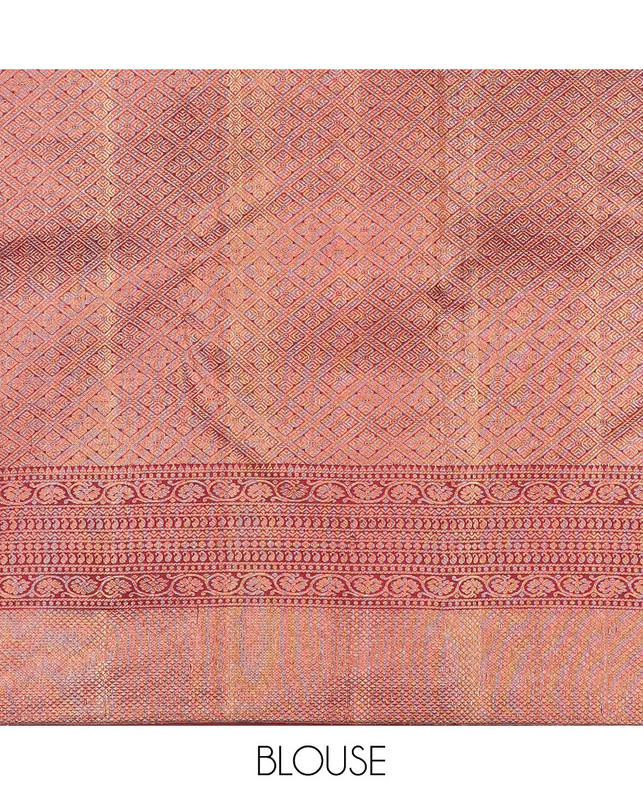 Maroon Jacquard Samudrika silk saree,zari border of reeku,paisa,banaras,kodi visiry,neli,manga,lavangam & mayil kann & intricate pallu - Image 6