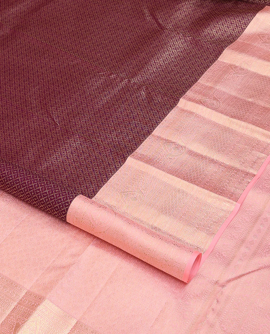 Maroon jacquard wedding silk saree, contrast traditional zari design border, and intricate pallu - Image 2