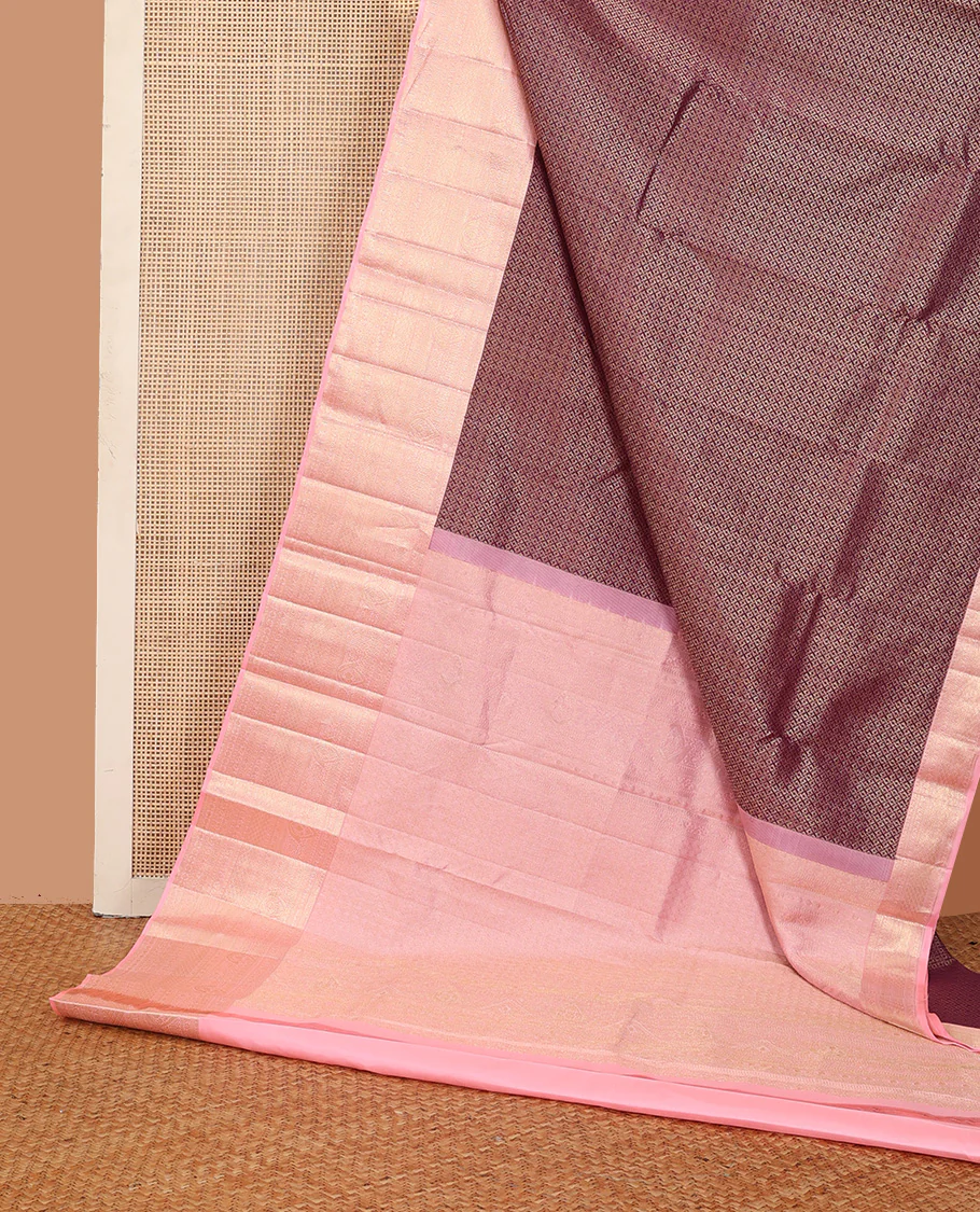 Maroon jacquard wedding silk saree, contrast traditional zari design border, and intricate pallu - Image 3