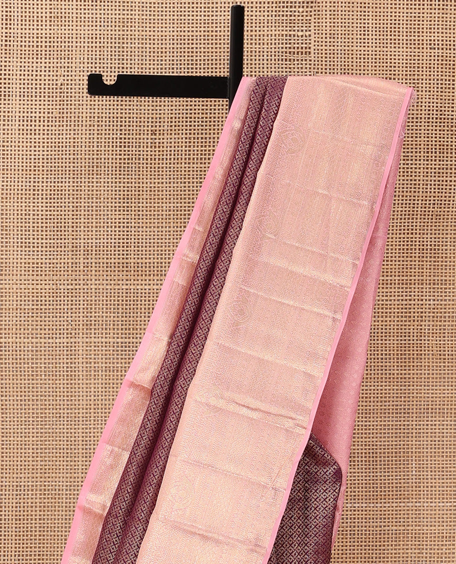 Maroon jacquard wedding silk saree, contrast traditional zari design border, and intricate pallu - Image 4