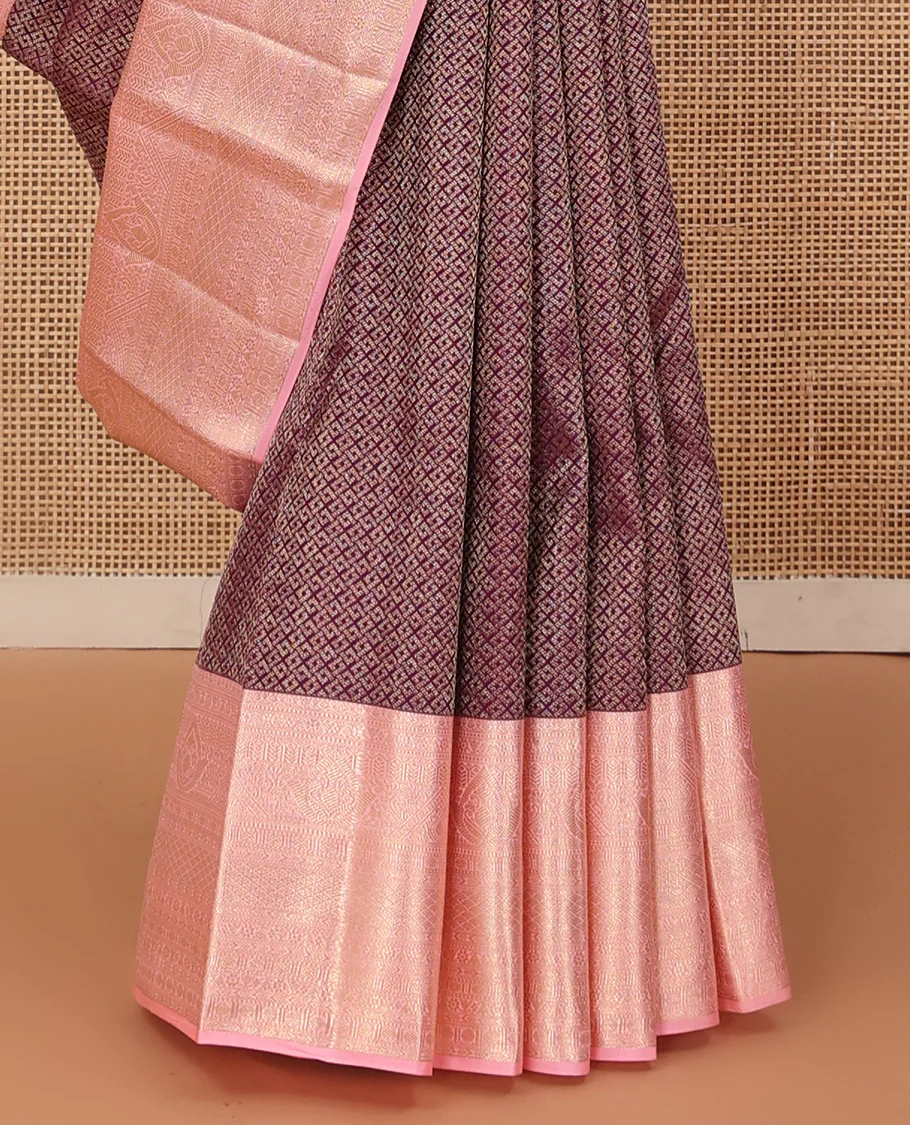 Maroon jacquard wedding silk saree, contrast traditional zari design border, and intricate pallu - Image 5