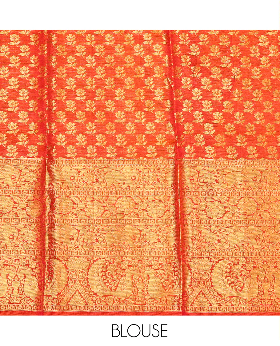 Maroon Pure Silk Half-Saree Woven with Floral Jacquard Design on Its Skirt, Complemented by a Contrast Meenakari Border Featuring Mayil and Yaanai Designs, Comes with a Contrast Jacquard Blouse and a Dhavani of Manga Designs - Image 6